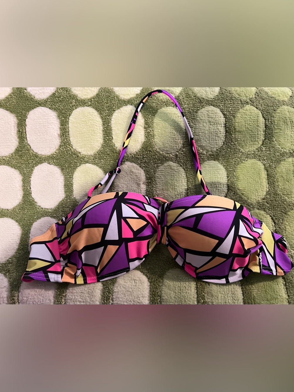 L  12 Color block geometric triangle graphic print bikini  70s vibe top & bottom